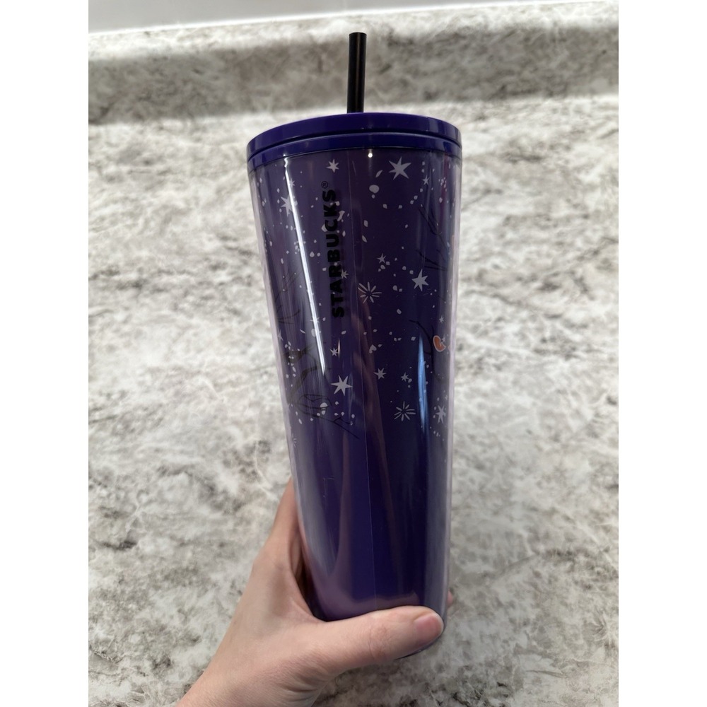 Starbucks Halloween Eyes in the Dark Purple Cold Cup Tumbler 24oz 2022 w/ Straw - Picture 2 of 5